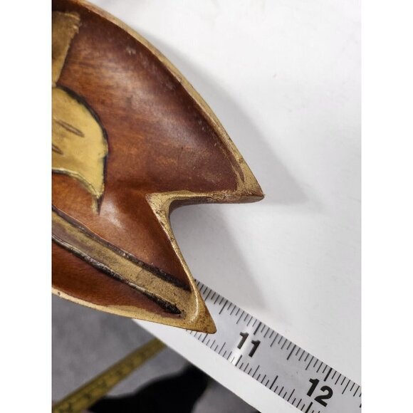 Vintage Handcarved Wood Abstract Floral Design Trinket Dish Decor Mid Century - Picture 6 of 7